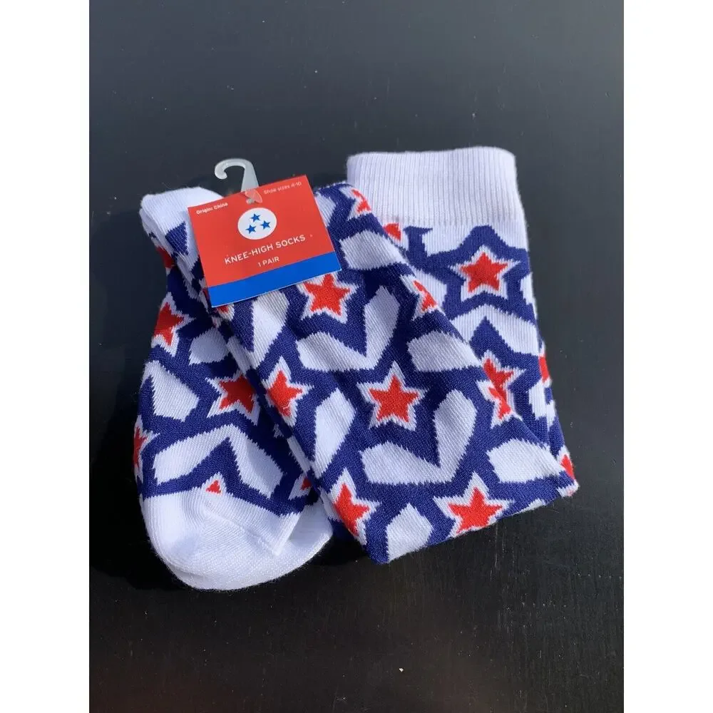 Target Brand Patriotic Knee High Women's Size 4-10 Red White And Blue Star Print